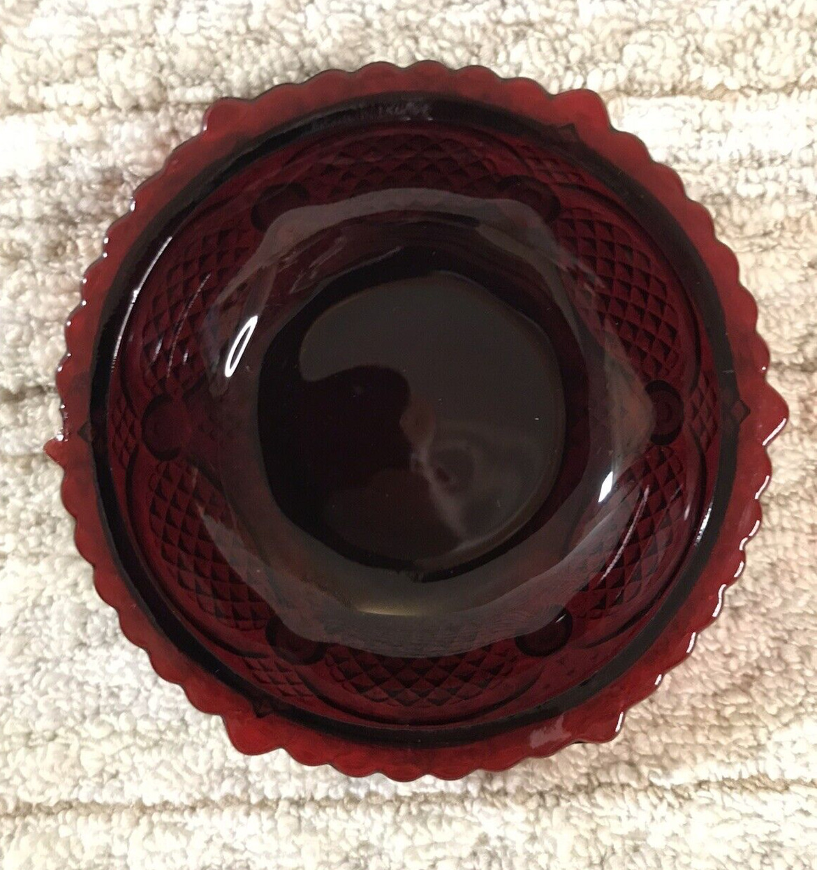 Vintage Avon Cape Cod Ruby Red Glass Dessert/Fruit Bowl (1) 5 1/4” Excellent