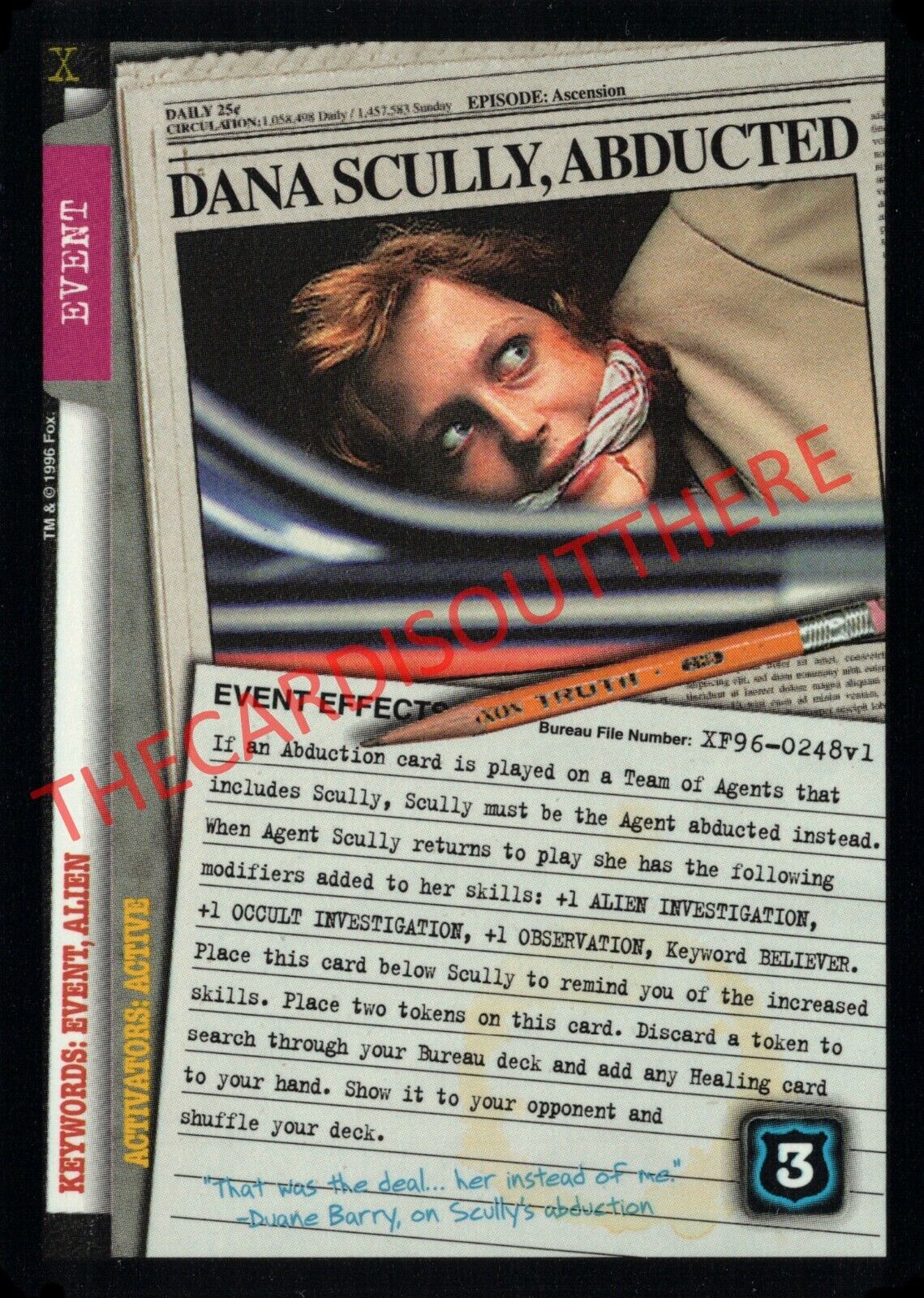 The X Files CCG XF96-0248 DANA SCULPTLY, ABDUCTED - MINT ULTRA RARE Premiere Card
