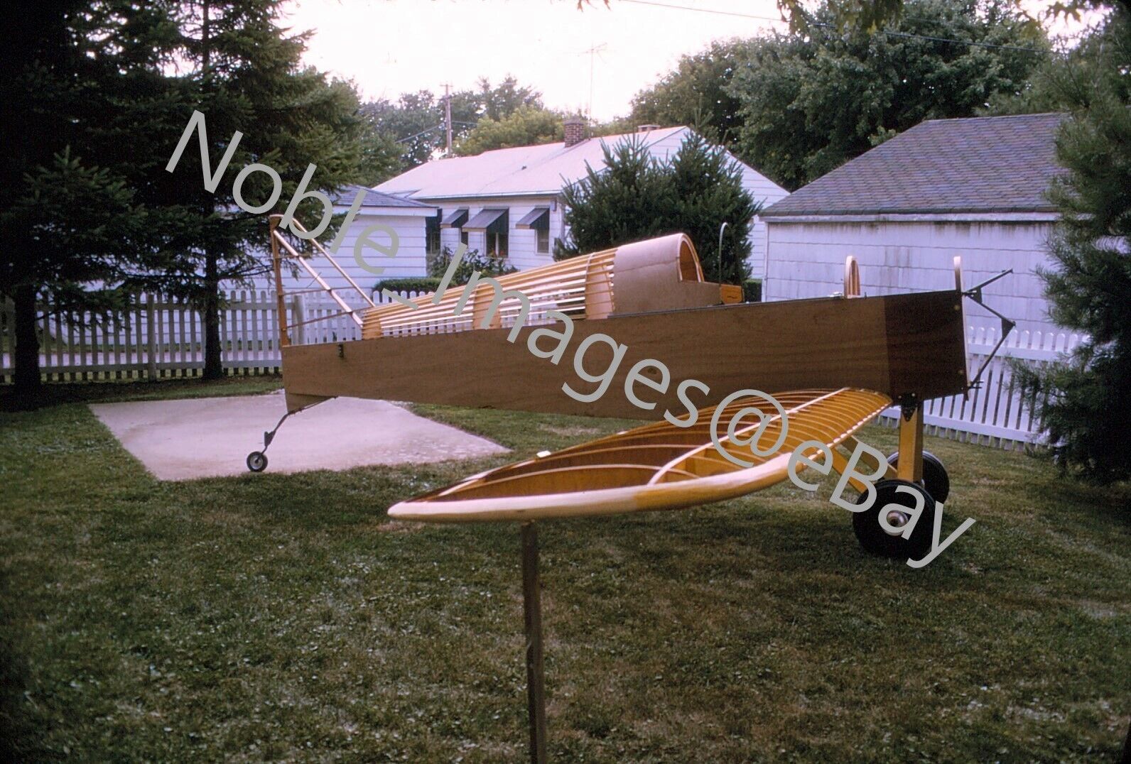 1973 Backyard Scene Handmade Life Size Wood Airplane Chicago Kodachrome Slide