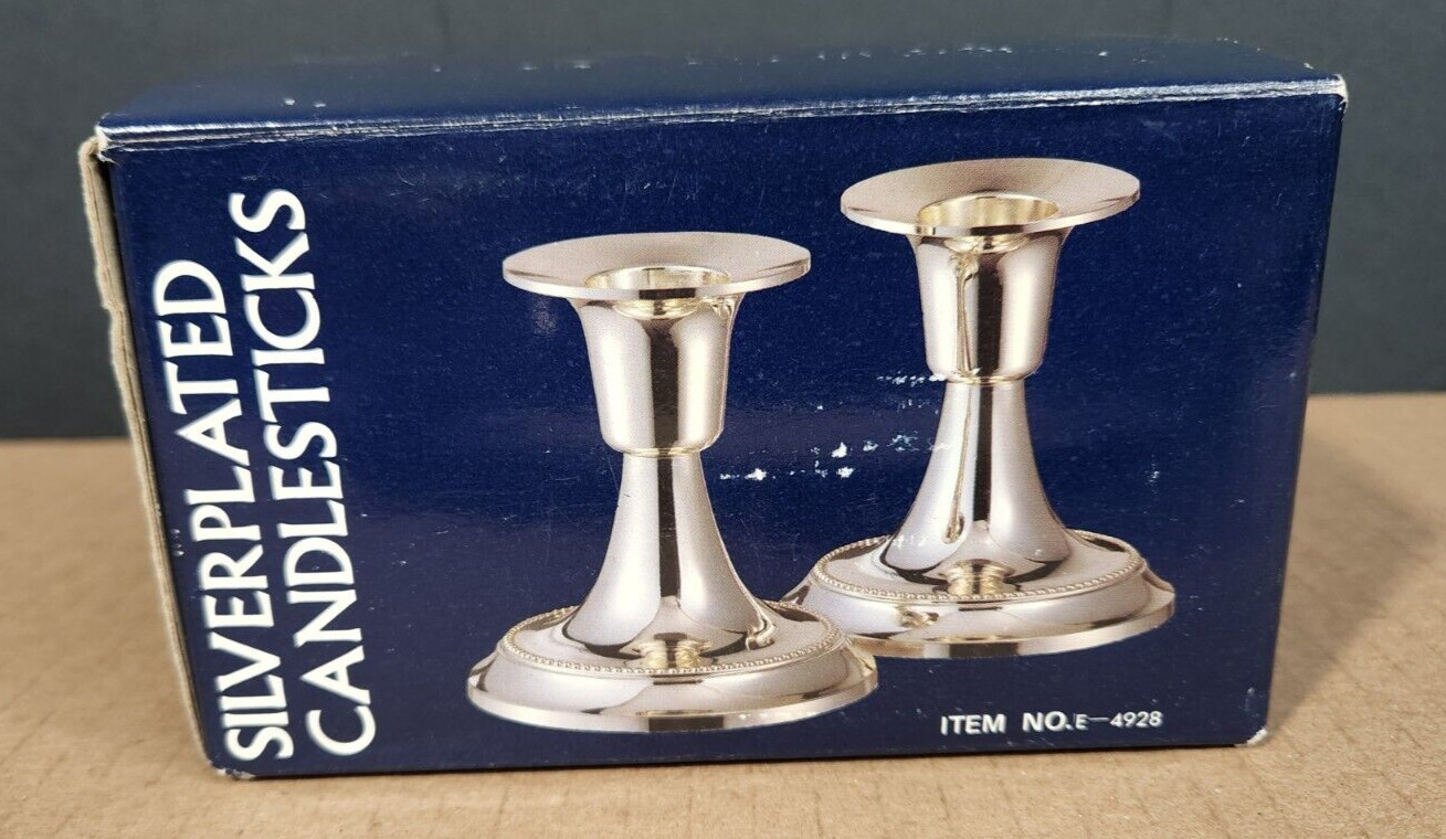 Pair of Unbranded Silverplated Candlesticks in Box