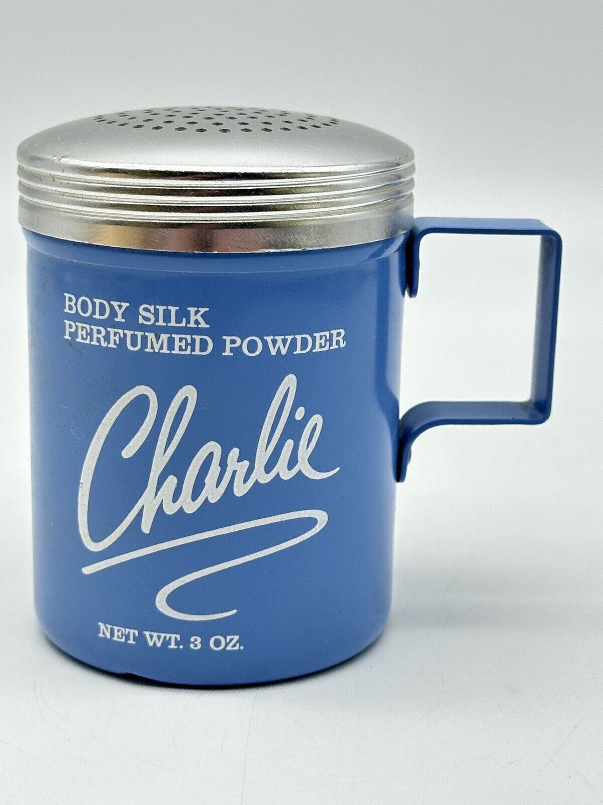 Revlon CHARLIE Body Silk Perfumed Powder 3 oz Blue Shaker Vintage Cosmetics USED