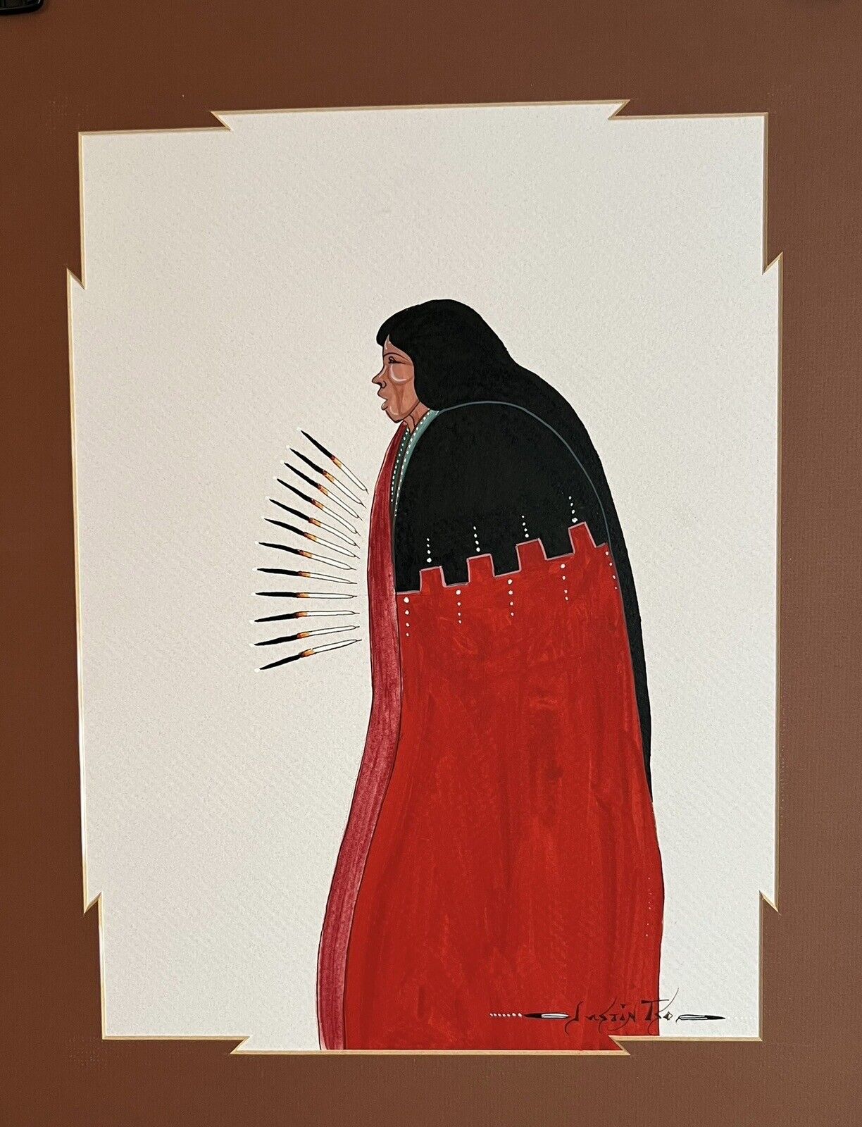 Justin Tso Navajo Original Painting Artwork The Red Shawl Native American Signed