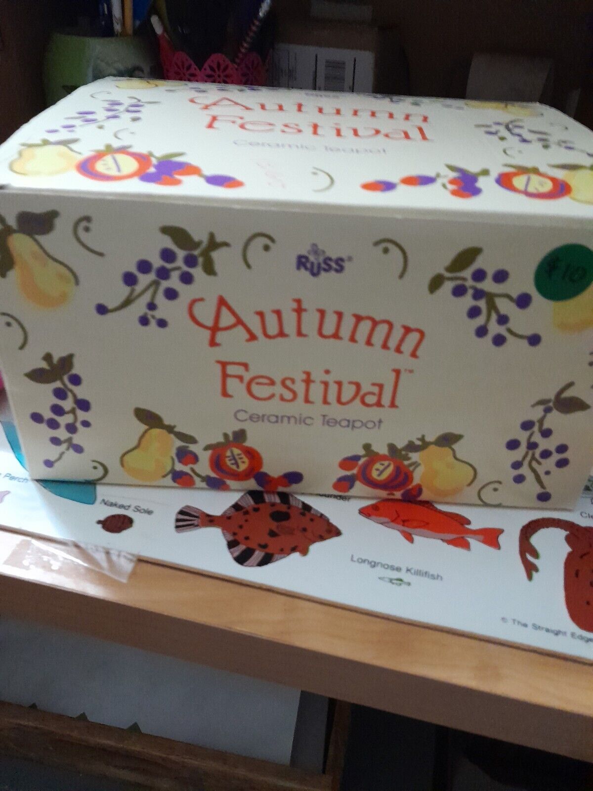Russ Autumn Festival Ceramic Teapot Pumpkin Veggies Tea Pot Collectible with Box