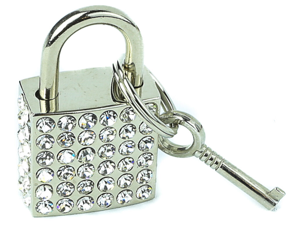Rhinestone Padlock With Key Real Working Premium Lock Pendant Choker Necklace