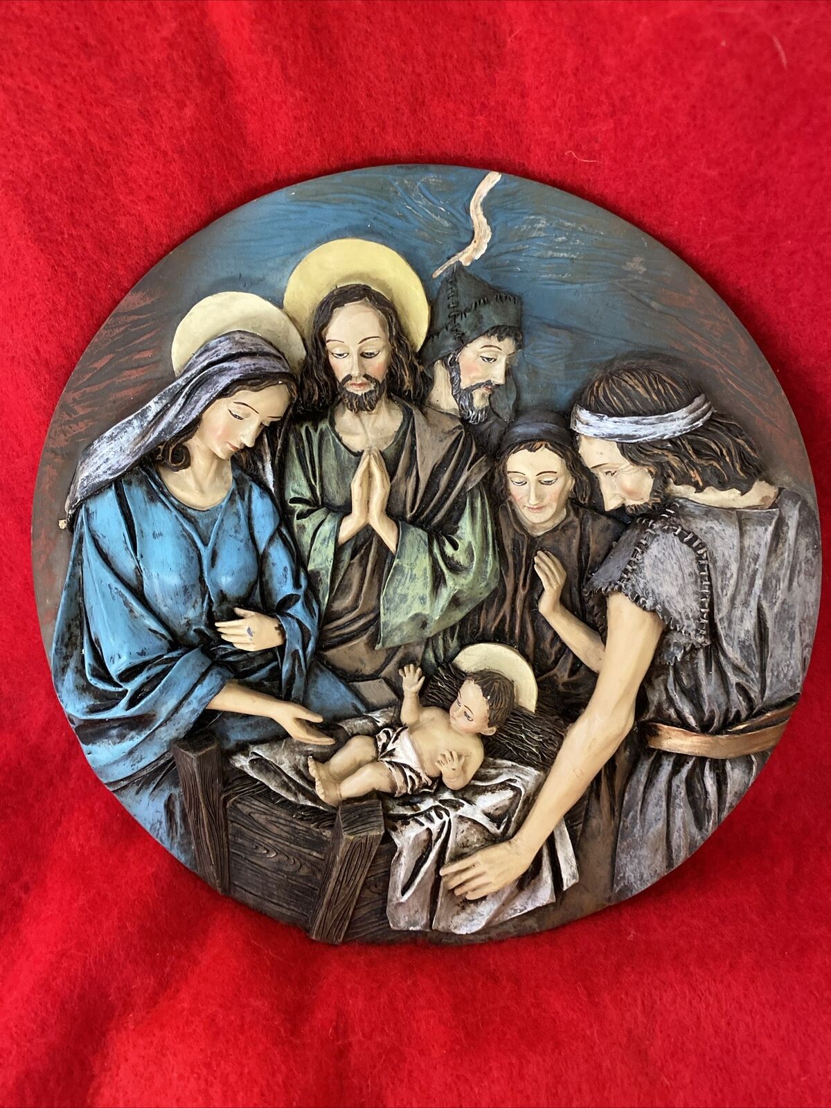 Nativity Plate Display 3D Unmarked Resin Christmas 7.25in