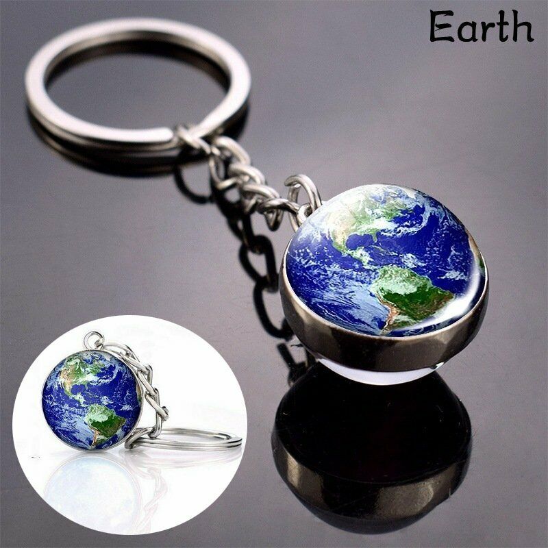Beautiful Earth Ecology Ball Keychain Pendant Double Side Glass Ball Chian Gifts