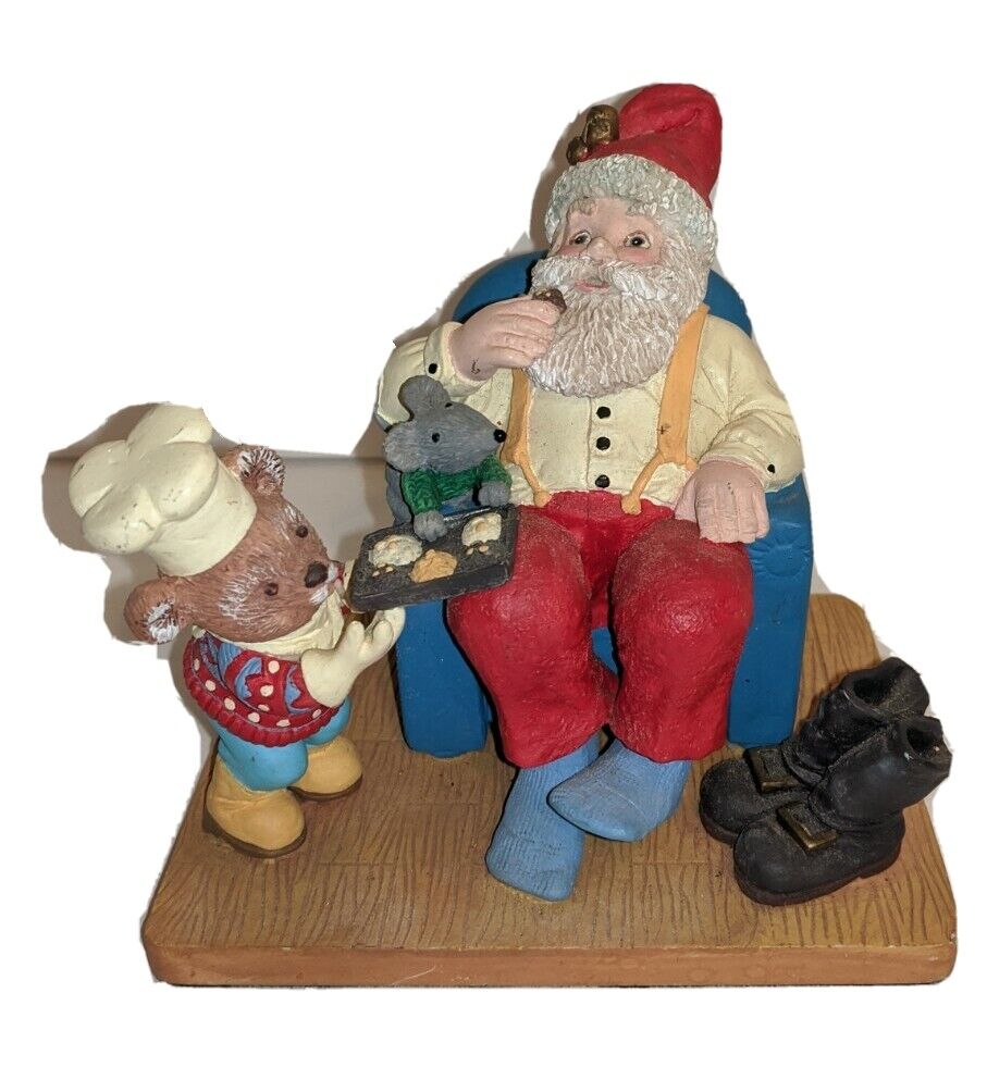 Santa Relaxing Figurine Chair Bear Serving Cookies Mouse In Lap 4.5\
