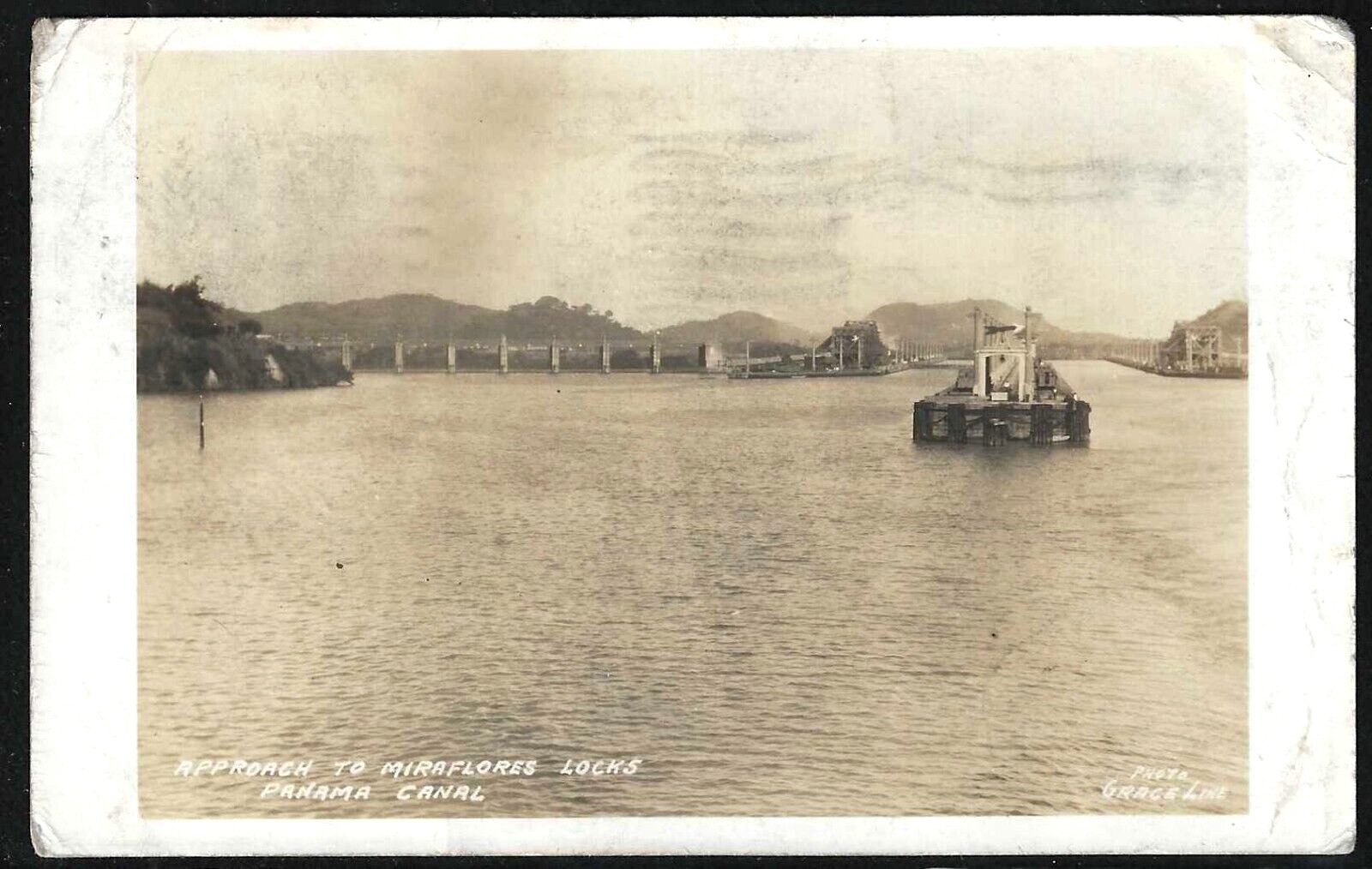 Approach to Miraflores Locks, Panama Canal Zone, Early Real Photo Postcard