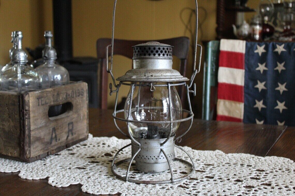 Antique Tall Pennsylvania Railroad Lantern, Marked Globe, Vintage P.R.R. Lantern