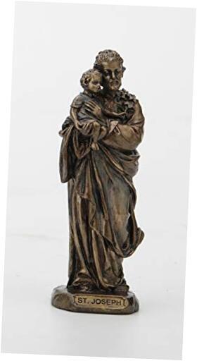  3 3/8 Inch Saint Joseph Cast Resin Hand Painted Antique Bronze Finish Statue 