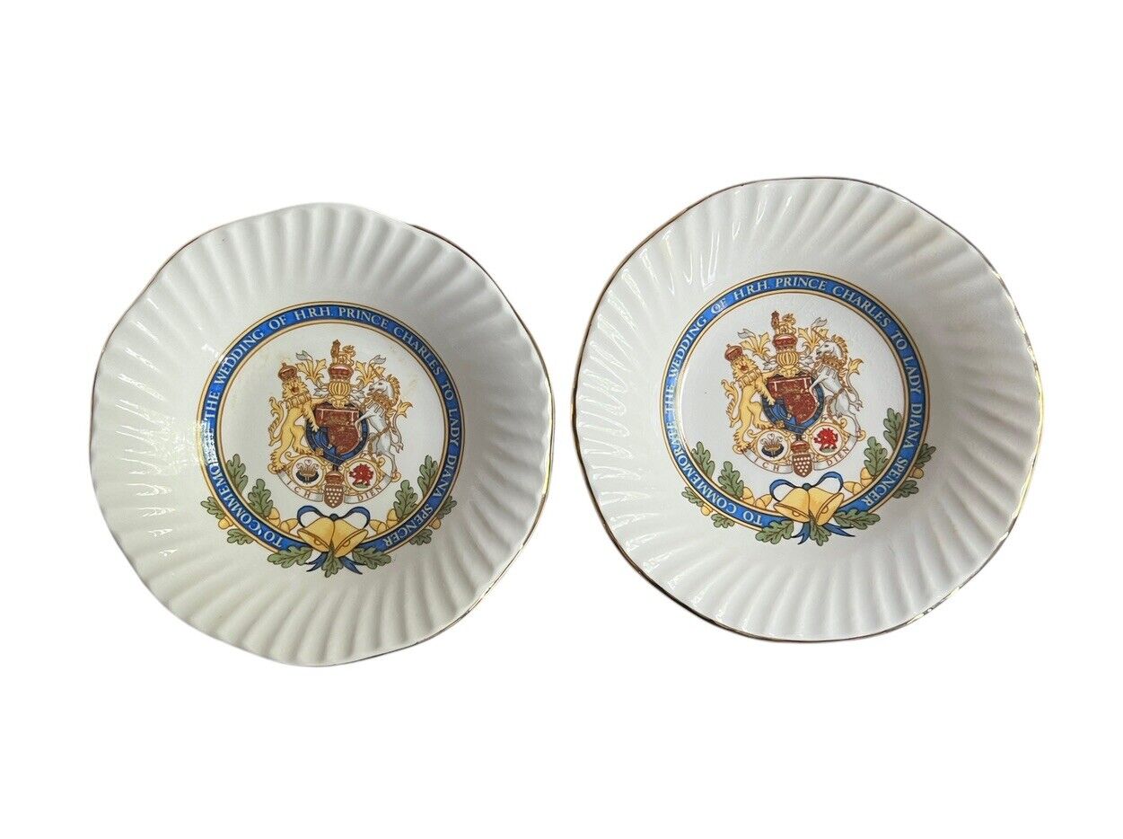 2 Elizabethan Royal Wedding Bone China Dish 1981 Charles & Diana Limited Edition