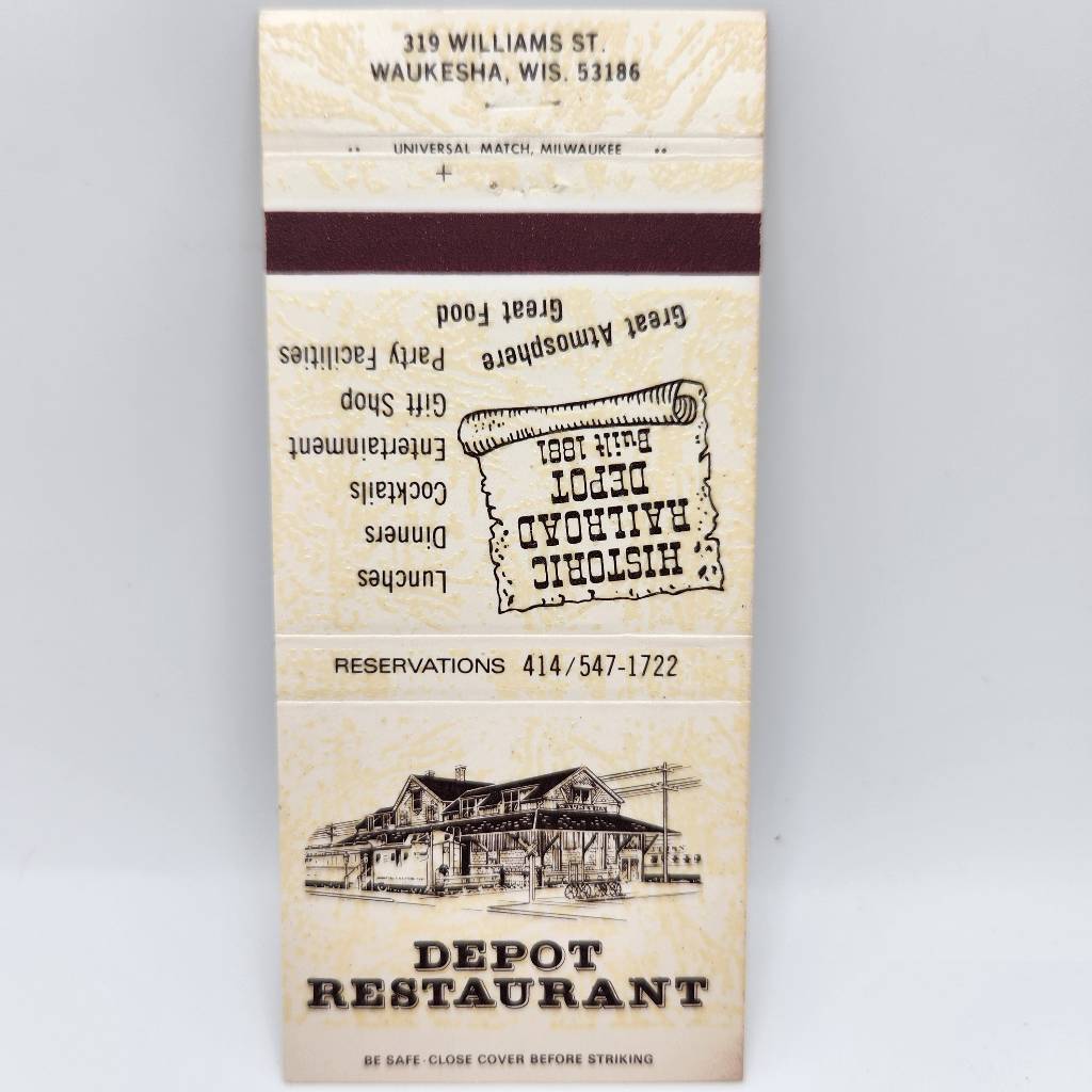 Vintage Matchbook Depot Restaurant 319 Williams St. Waukesha Wisconsin 