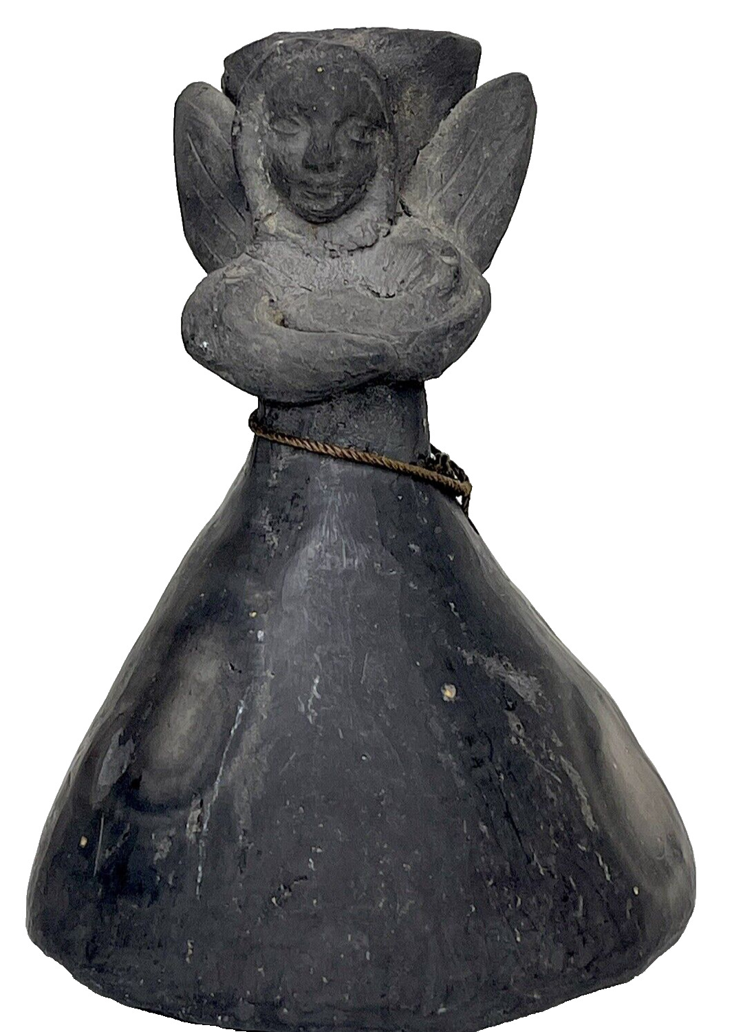 Primitive Folk Art Pottery Angel Bell Candleholder Barro Negro Mexican VTG 1940s
