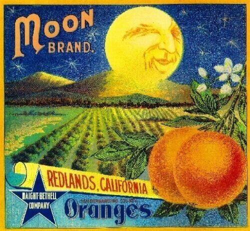 Moon Orange Redlands San Bernardino California Citrus Fruit Crate Label Print