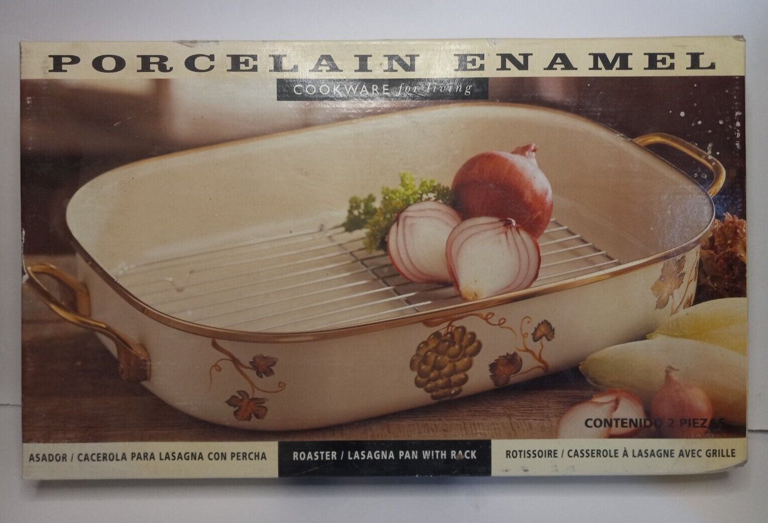 Tabletops Unlimited Porcelain Enamel Roaster/Lasagna Pan W/Rack 