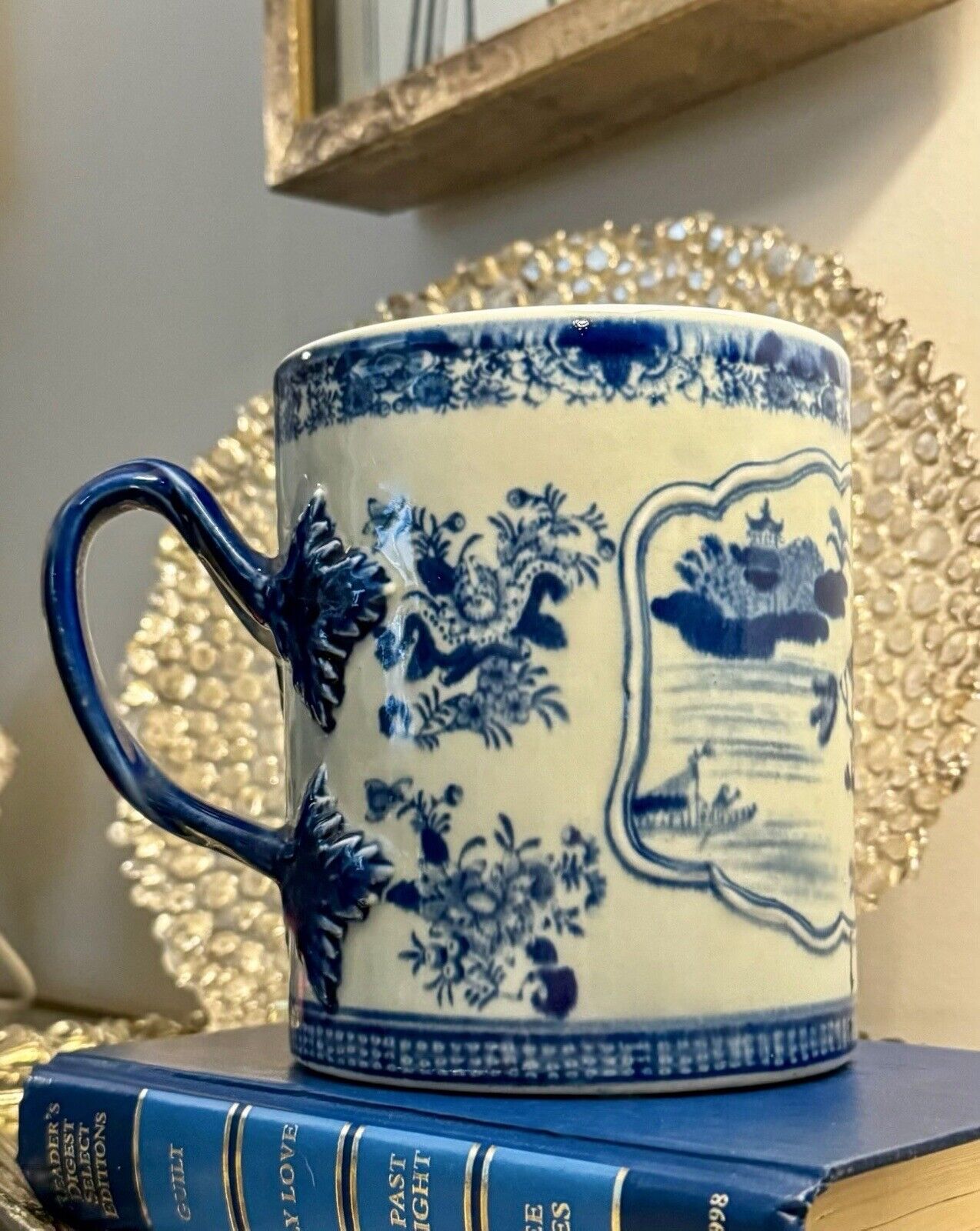 Antique Chinese Qing Blue & White Porcelain Oversized Mug  
