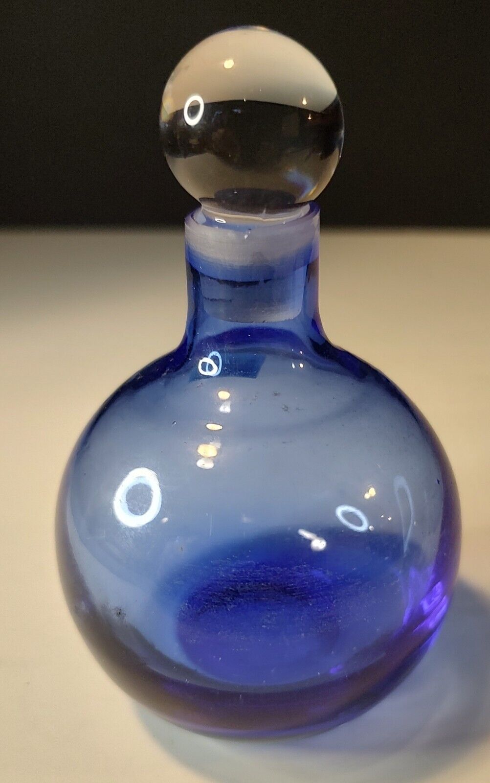 Vintage Cobalt Blue Art Glass Perfume Bottle Clear Stopper 5 in Collectible SEE