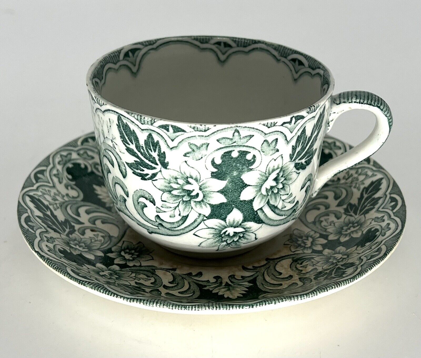 Antique Allerton’s England Roslin Cup And Saucer Green And White