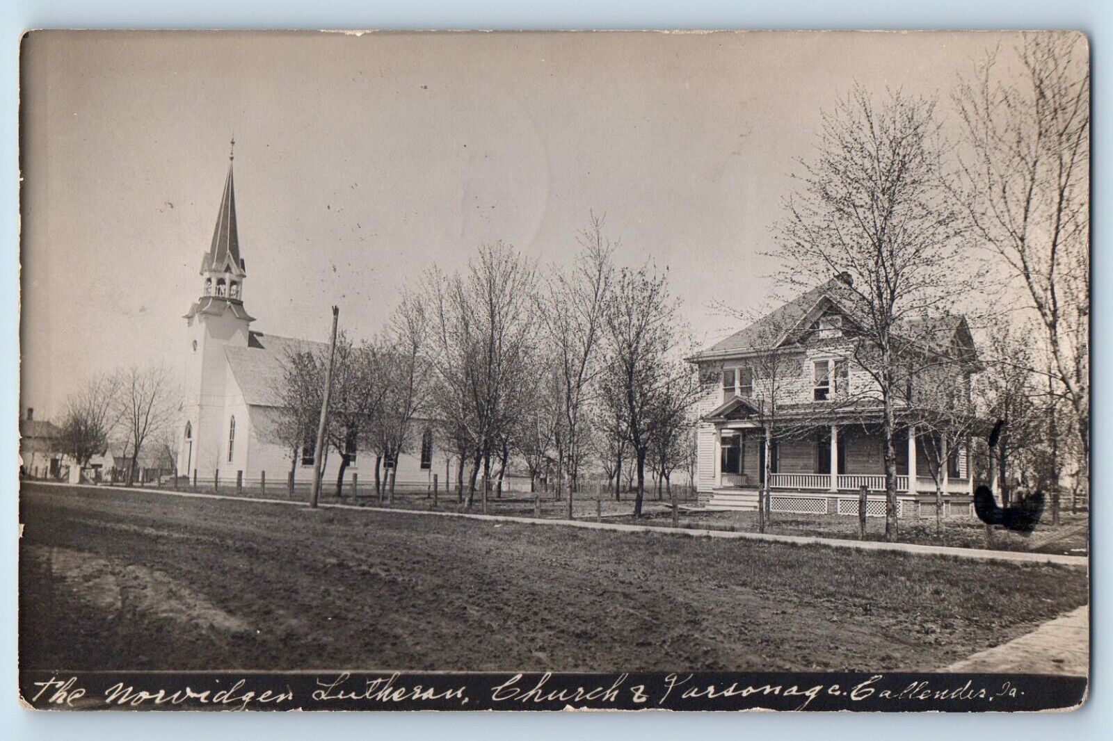 Callender Iowa IA Postcard RPPC Photo The Nowidgen Lutheran Church Parsonage
