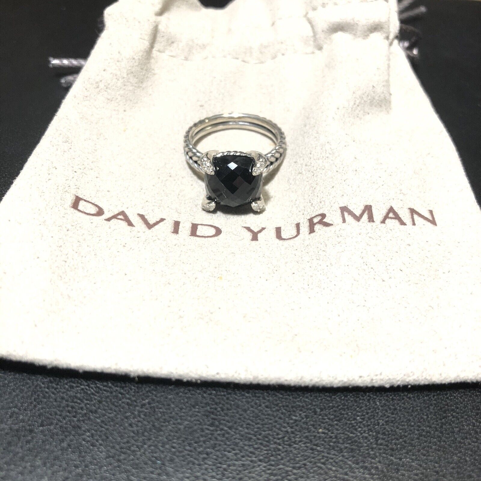 David Yurman Sterling Silver 11mm Chatelaine Ring w/Black Onyx & Diamonds S 6.5