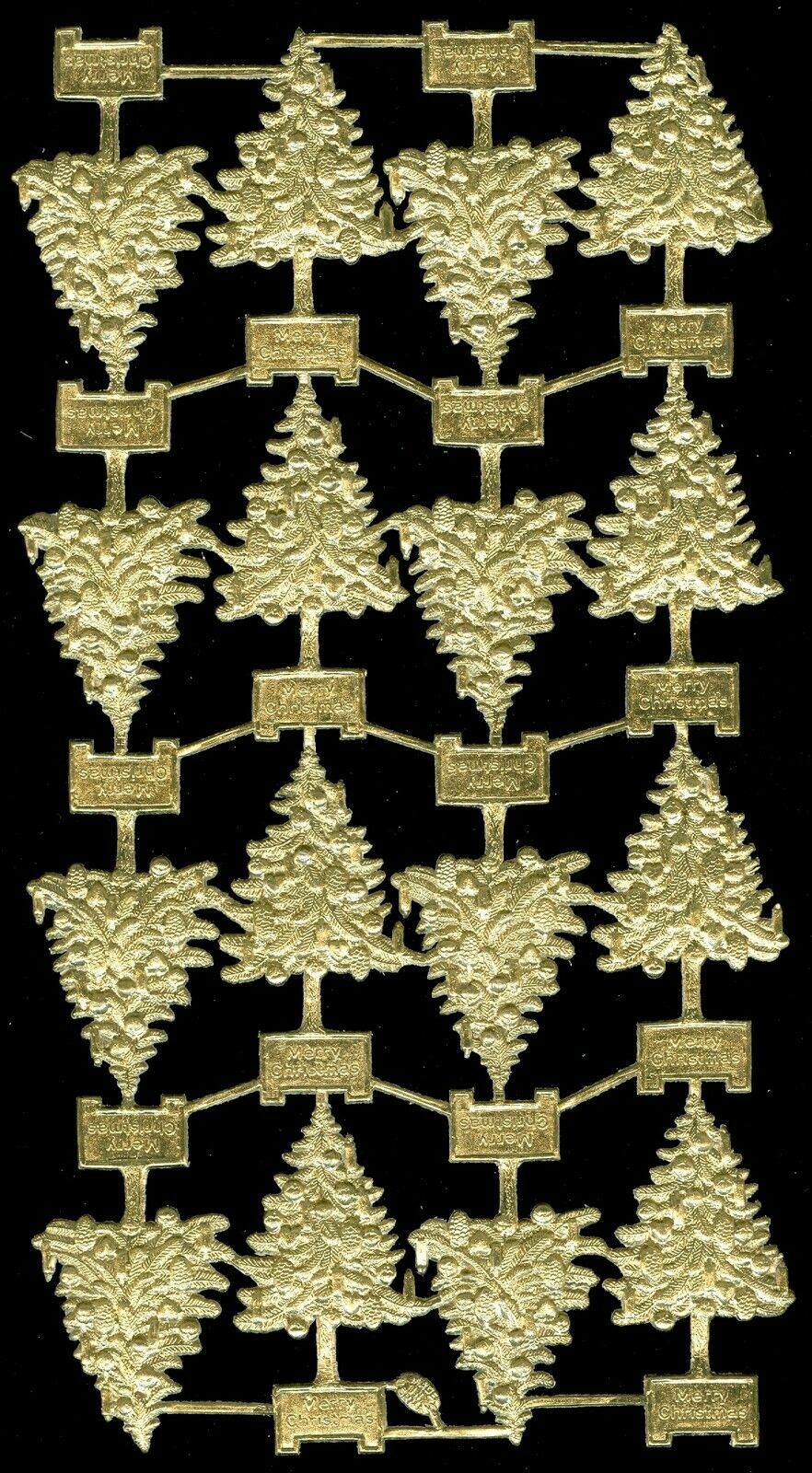Full Sheet Of German Dresden Gold Foil Paper Christmas Trees Victorian Scraps