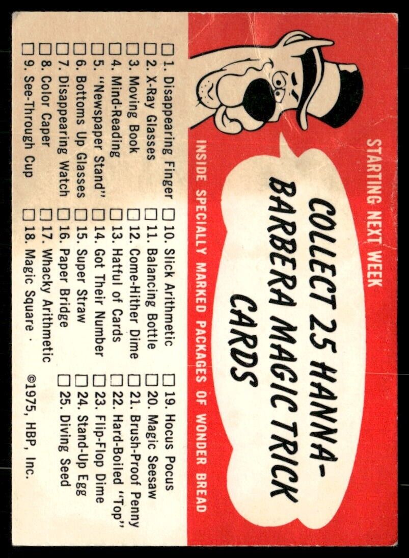 1975 Checklist Hanna Barbera Magic Trick Cards