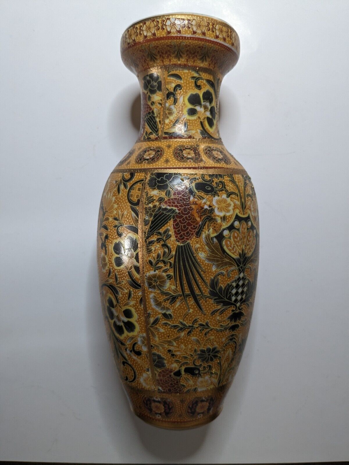  Chinese Satsuma Style Golden Vase 10” China Crafted Porcelain Great Condition