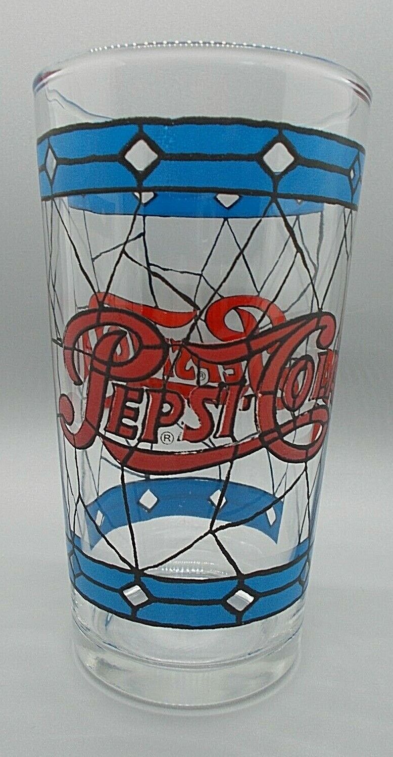 1970’s Pepsi-Cola Tiffany Style Drinking Glass/Holds 16 ounces Liquid 