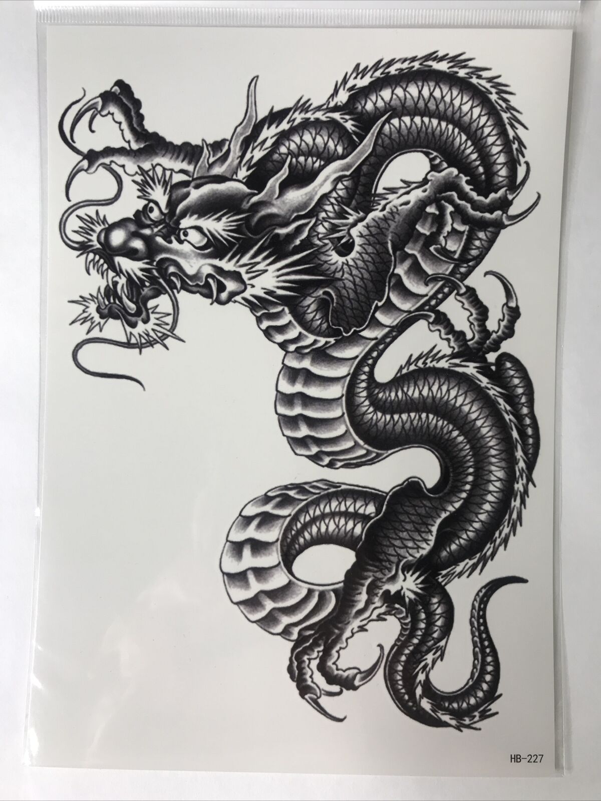 Mythical Creature Black & White Monster Chinese Dragon 8 Inch Tattoo