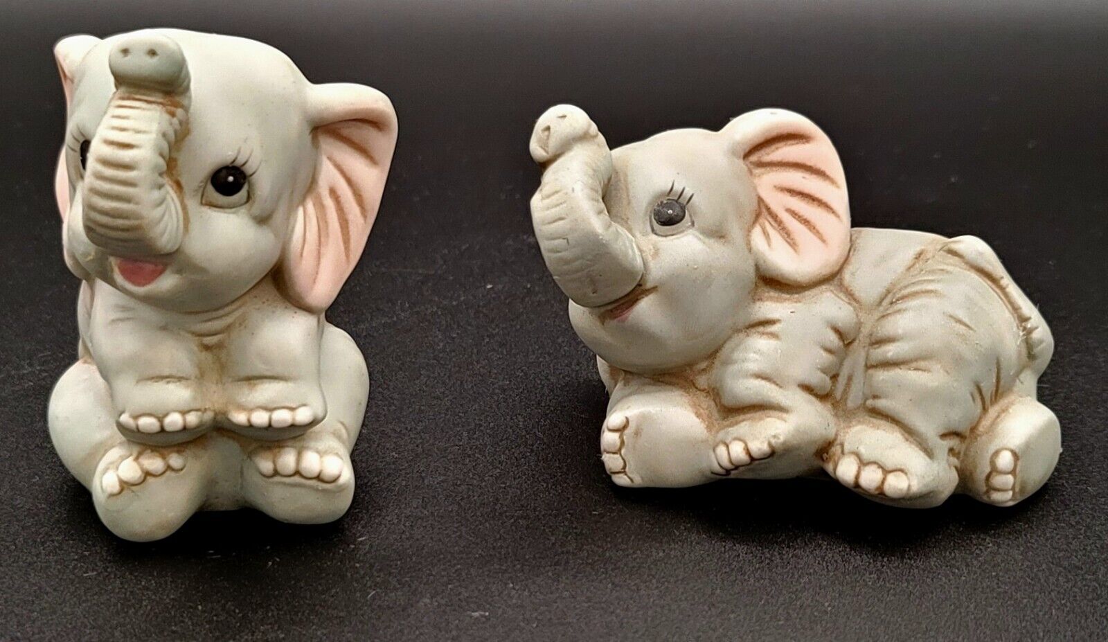 Pair Of Vintage Homco Ceramic  Baby Elephant Figurines