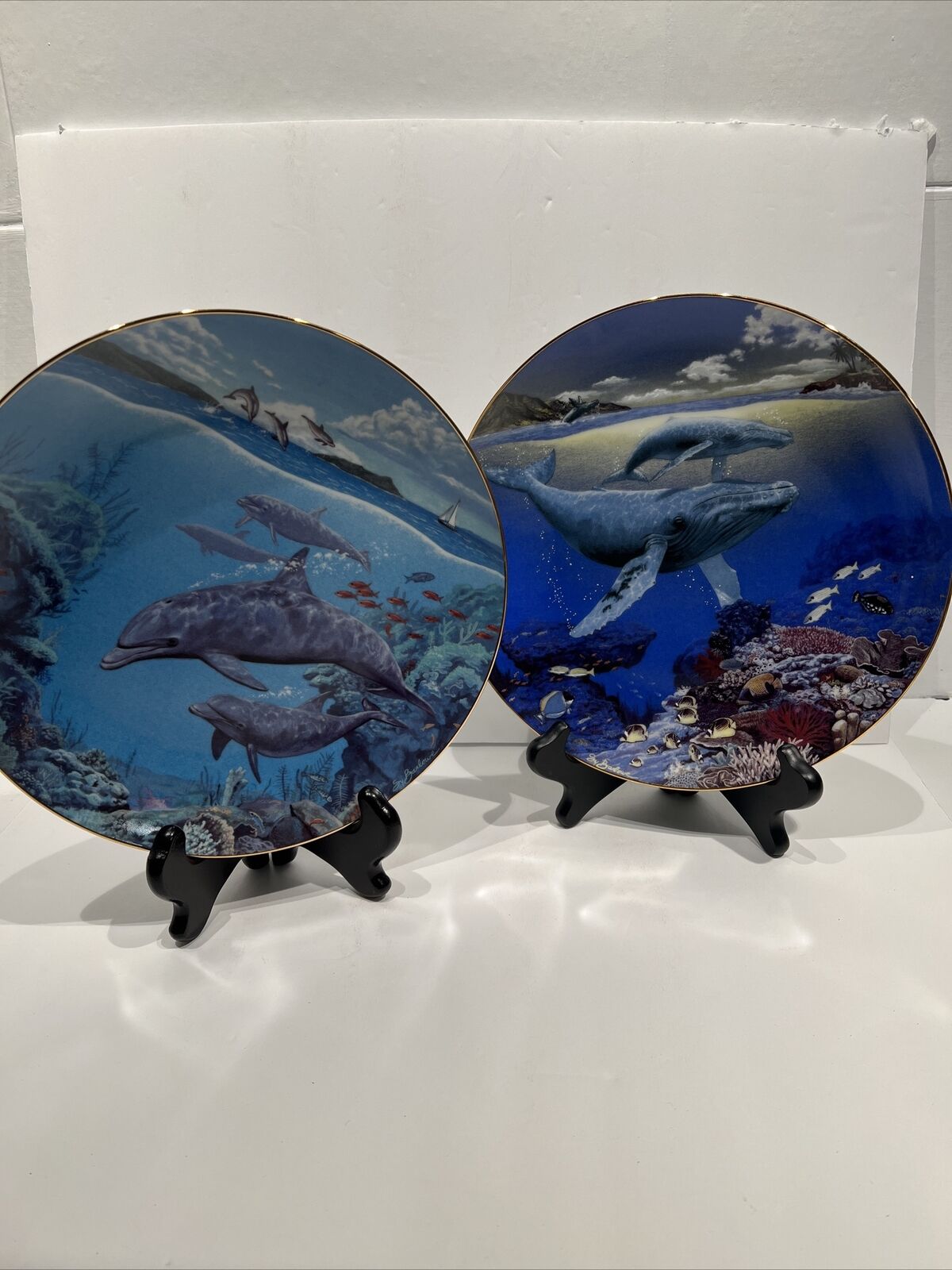 lot of 2 Reco Presents Our Cherished Whale dolfin Decorative Collectors Plate