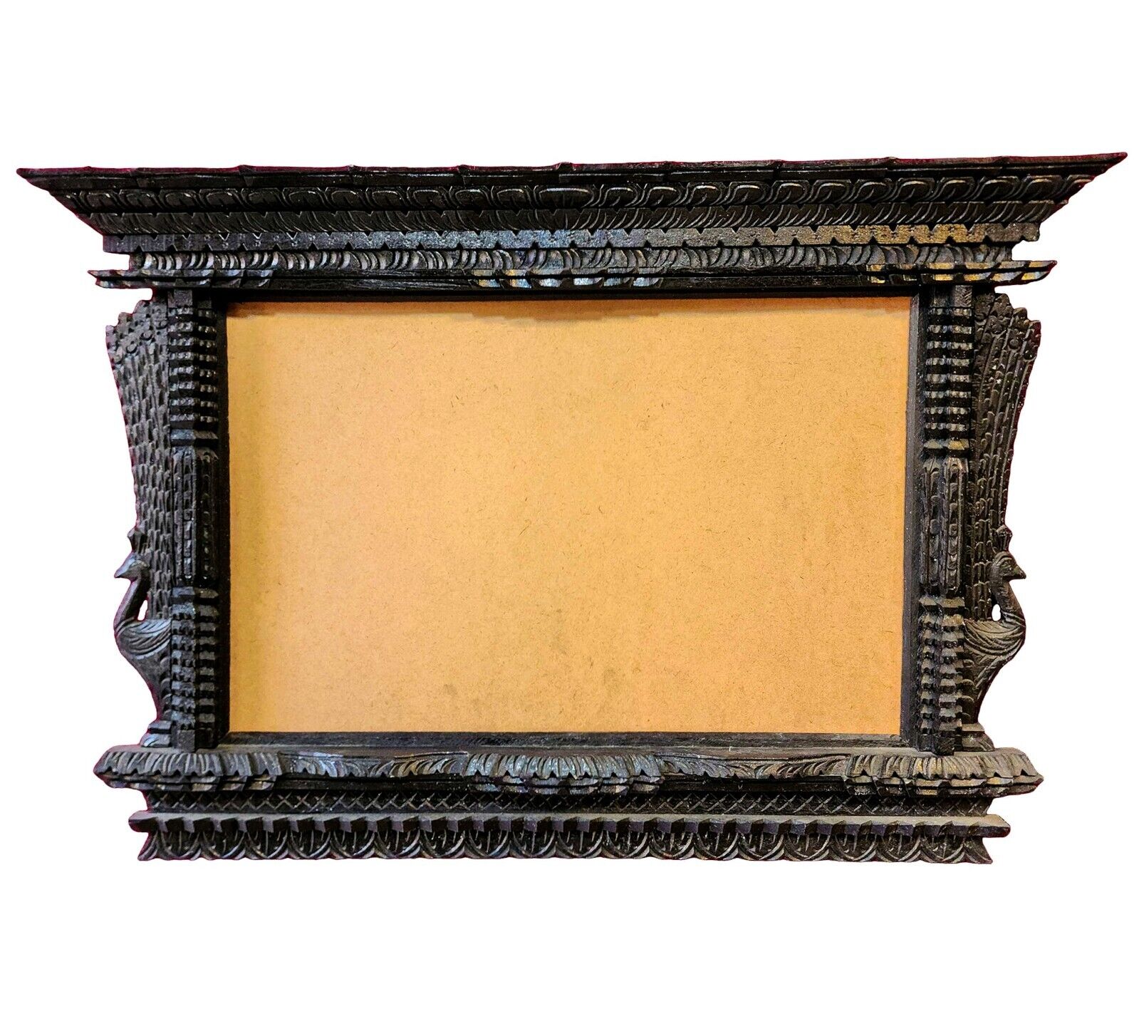 Old Distressed Wood Hand Carved Window Wall Hanging Mirror Frame Tibetan Nepal