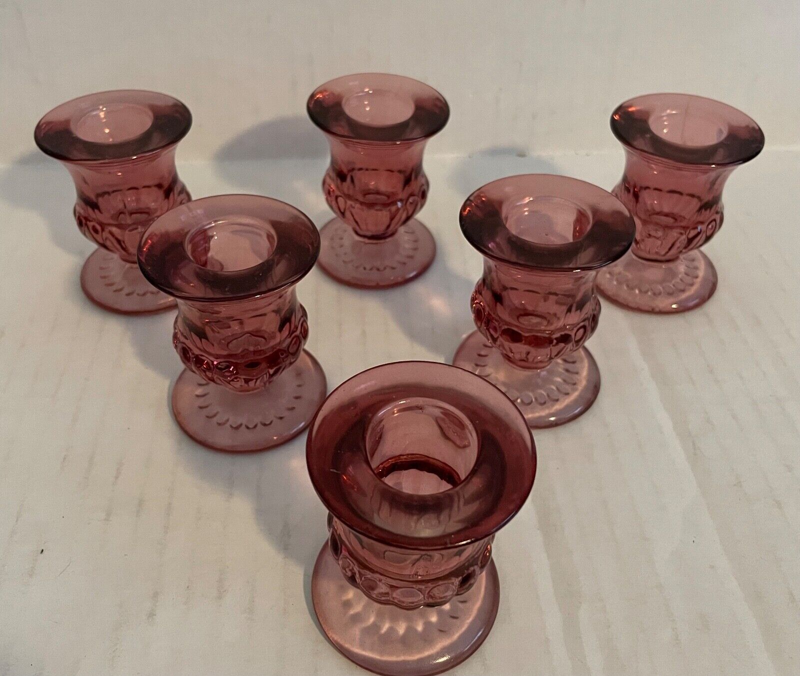 New Decorative Pink Glass Candlestick Holders, Set of 6