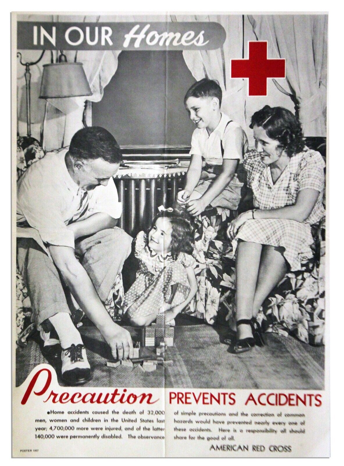 Precaution Prevents Accidents 1940\'s Red Cross Poster