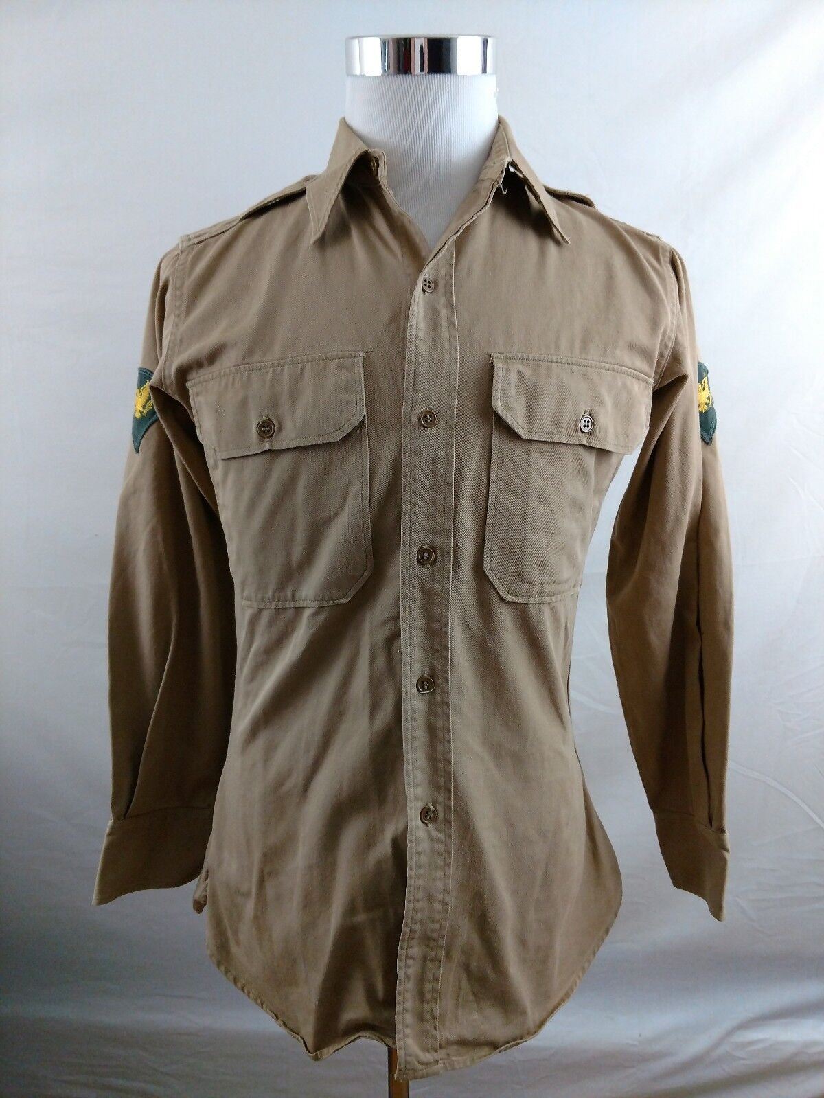 VINTAGE 50\'s KOREAN WAR U.S AIRFORCE Button Front Long Sleeve Shirt Sz M Patches