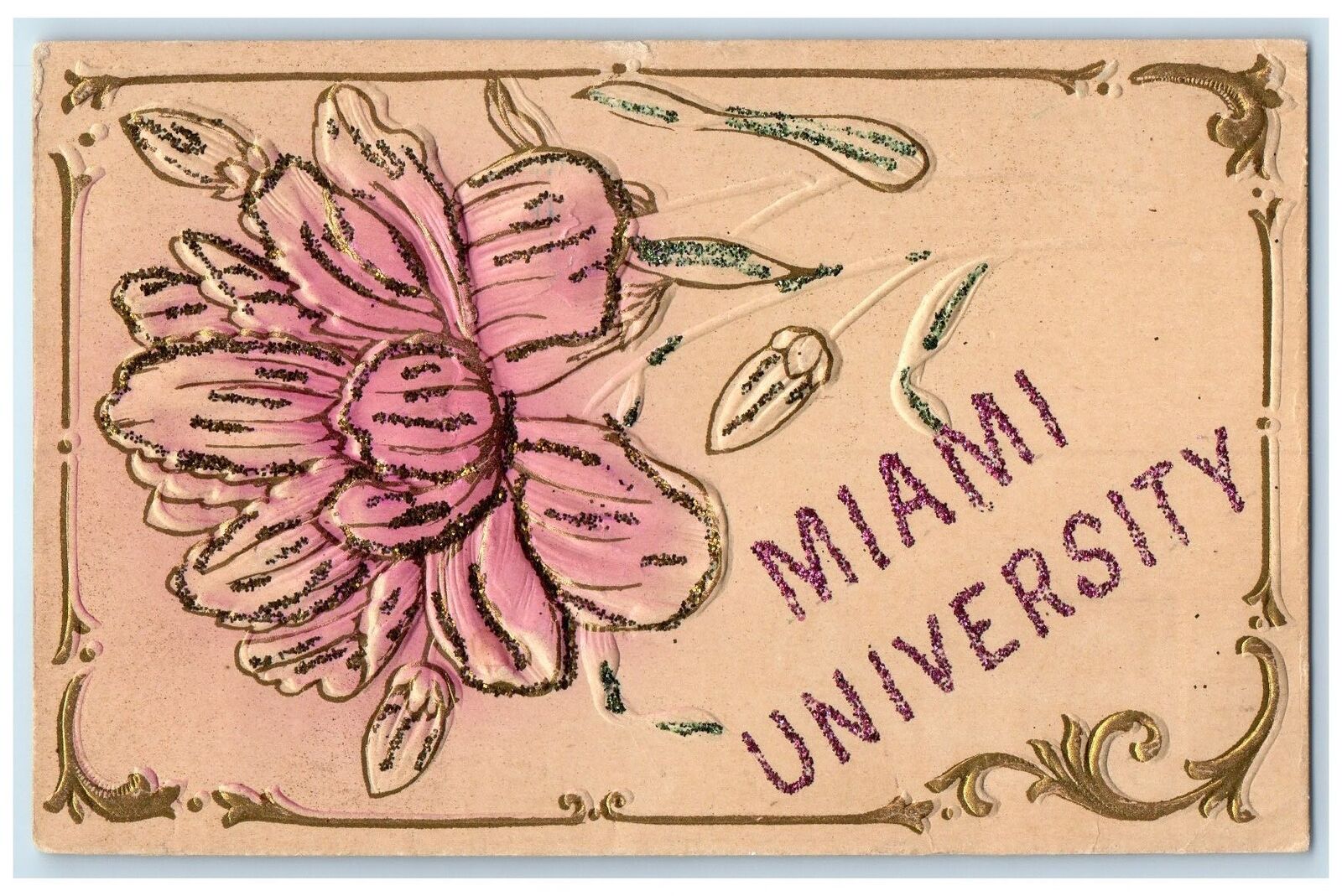 Miami Florida FL Postcard Miami University Greetings c1910\'s Embossed Flowers