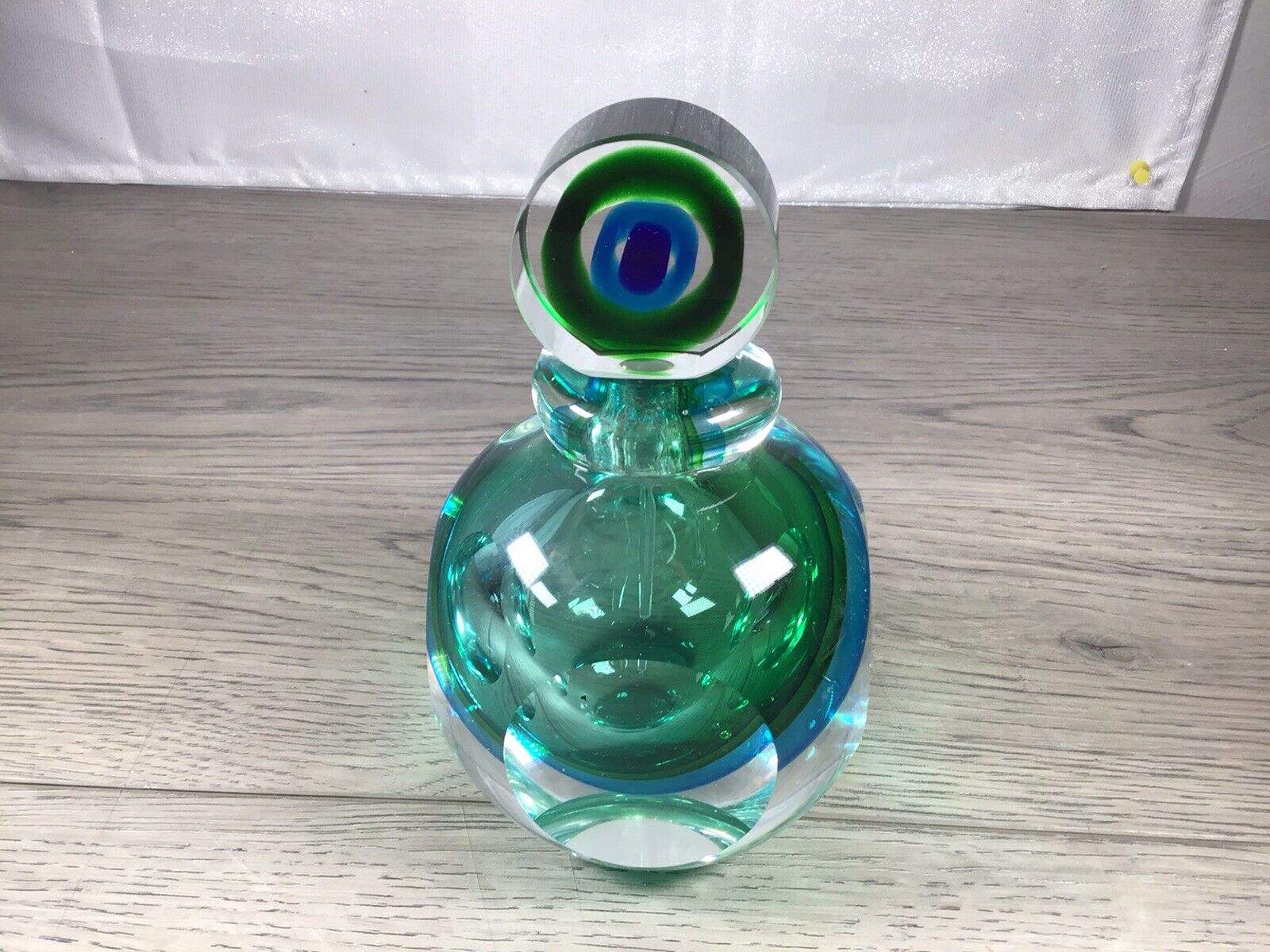 Georgous Green Vintage Murano Italian Sommerso Art Glass Perfume Bottle