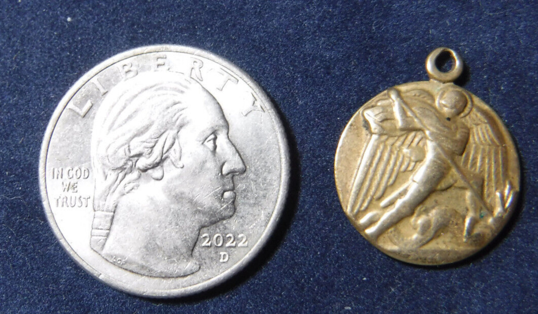 Vintage St Michael Medal. Cool Art Deco Design, Gold Plated Sterling Silver