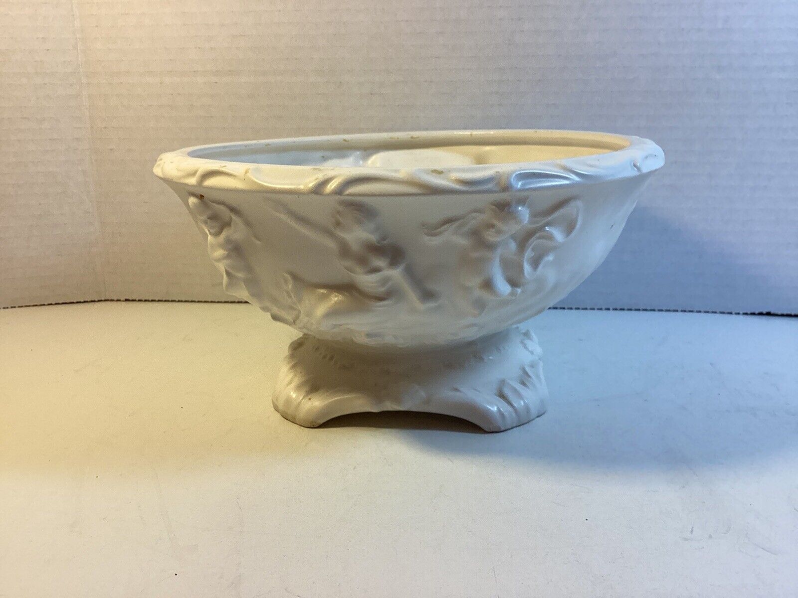 Vtg White Napcoware National Pottery OH Cherub Angels Planter/Vase Porcelain