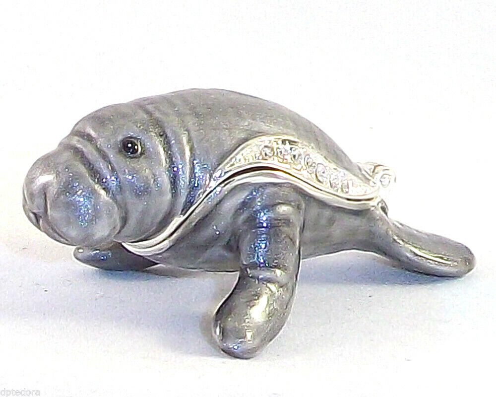 Mandy the Manatee Pewter Bejeweled Hinged Miniature Trinket Box Kingspoint 