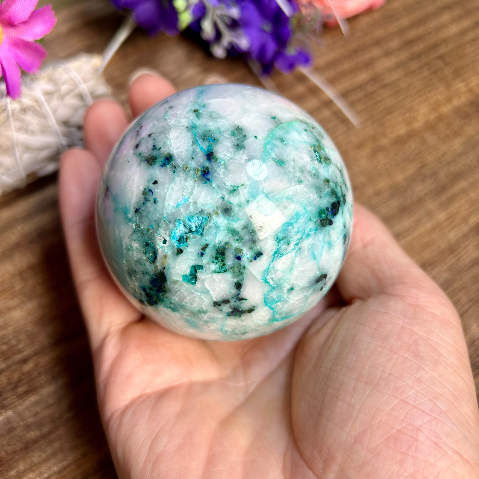 460g Natural green phoenix stone ball crystal quartz sphere healing 1th 69mm