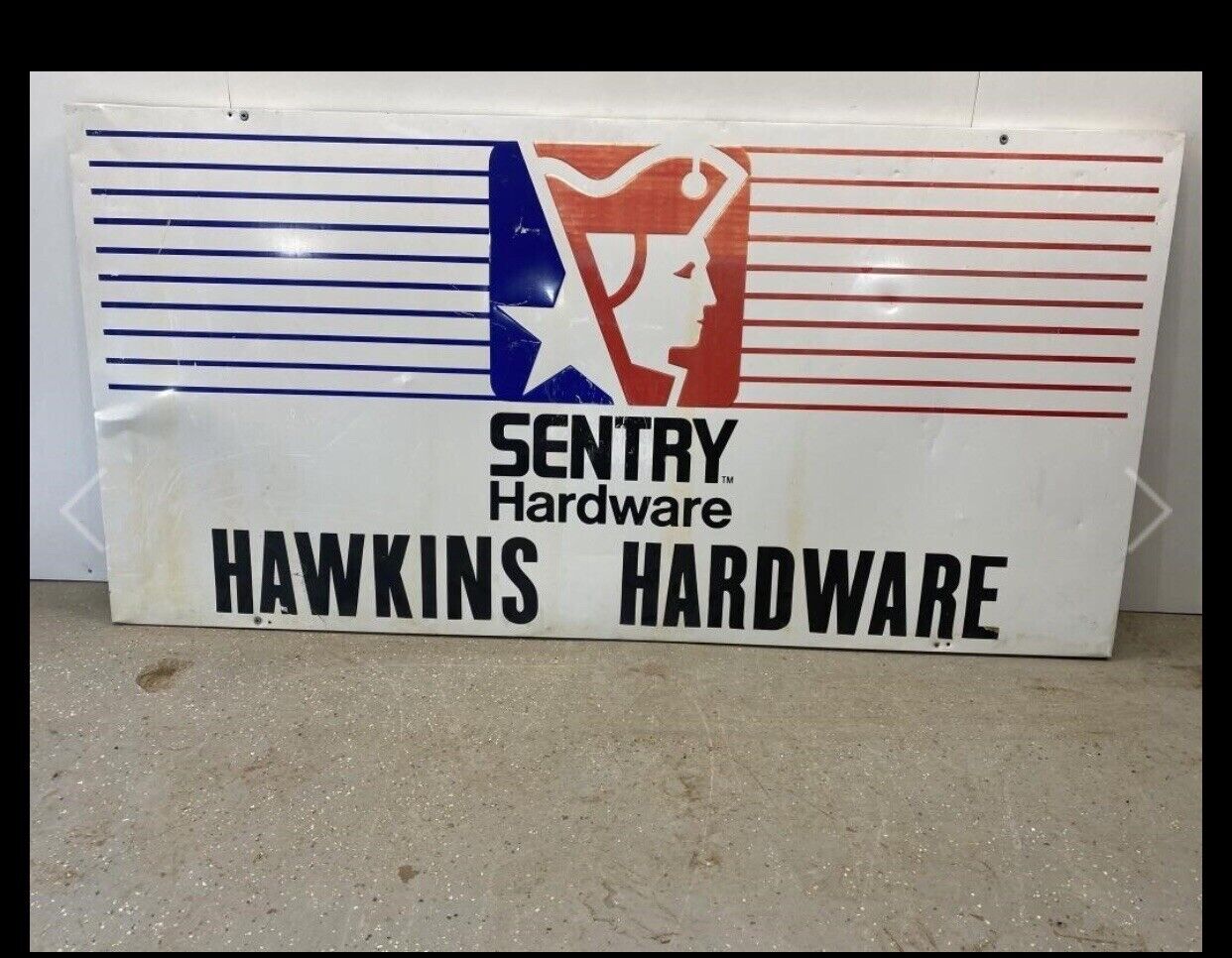 Vintage Metal SENTRY HARDWARE MinuteMan Sign RARE Hawkins Hardware 72” By 36”