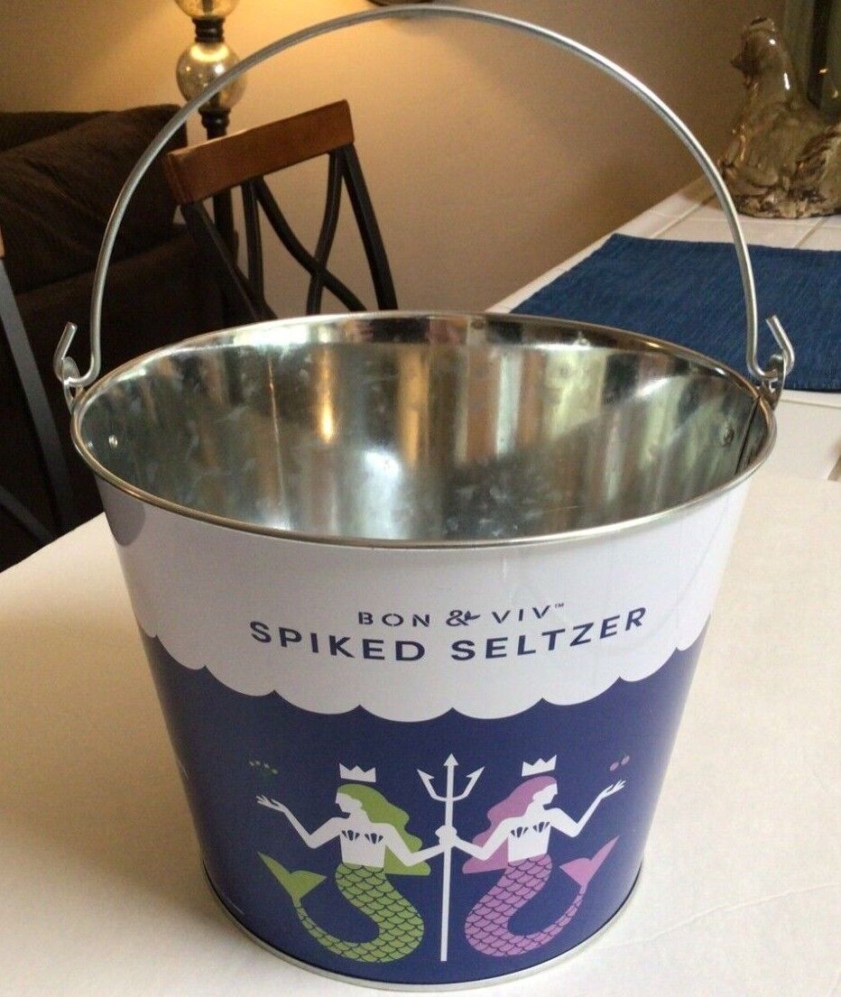 NEW Bon & Viv Spiked Seltzer Mermaid Galvanized Metal Ice Bucket 5 Quart 7\
