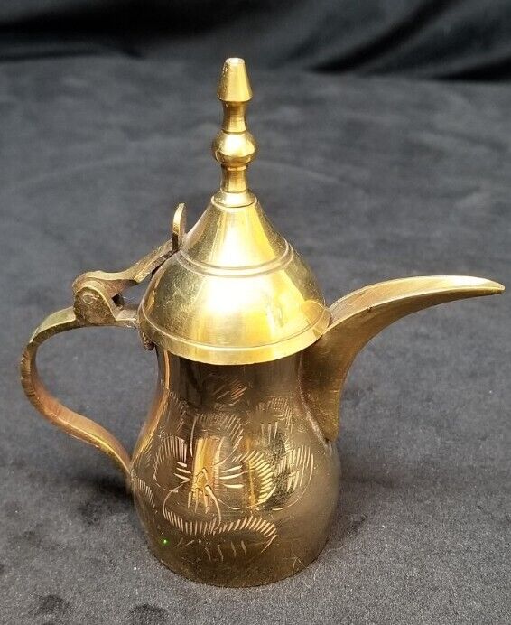Vintage Solid Brass Etched Miniature Teapot Coffee Pot Pitcher 3.5 inches India 