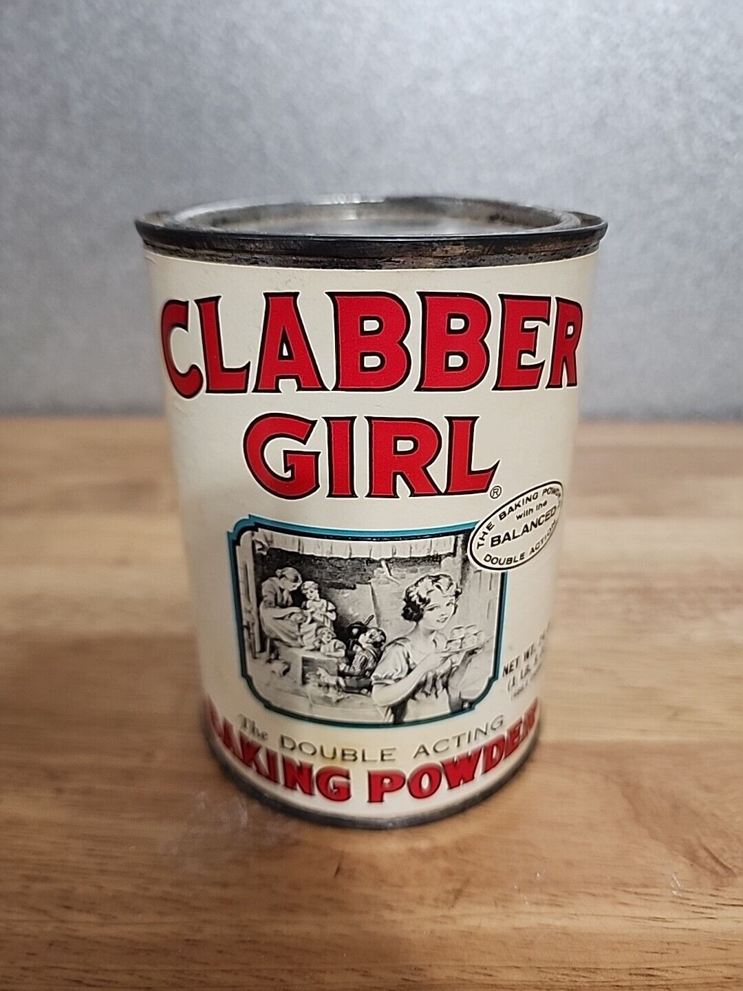 Clabber Girl Baking Powder Tin. Lid-Vintage 1 LB. 8 OZ.   - DOUBLE ACTING-IND