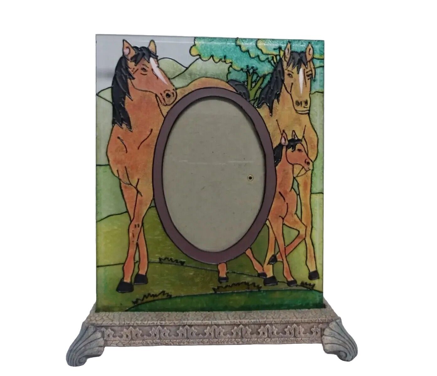 Stained Glass Horse Photo Frame With Stands, Cowboy, Western Decor 