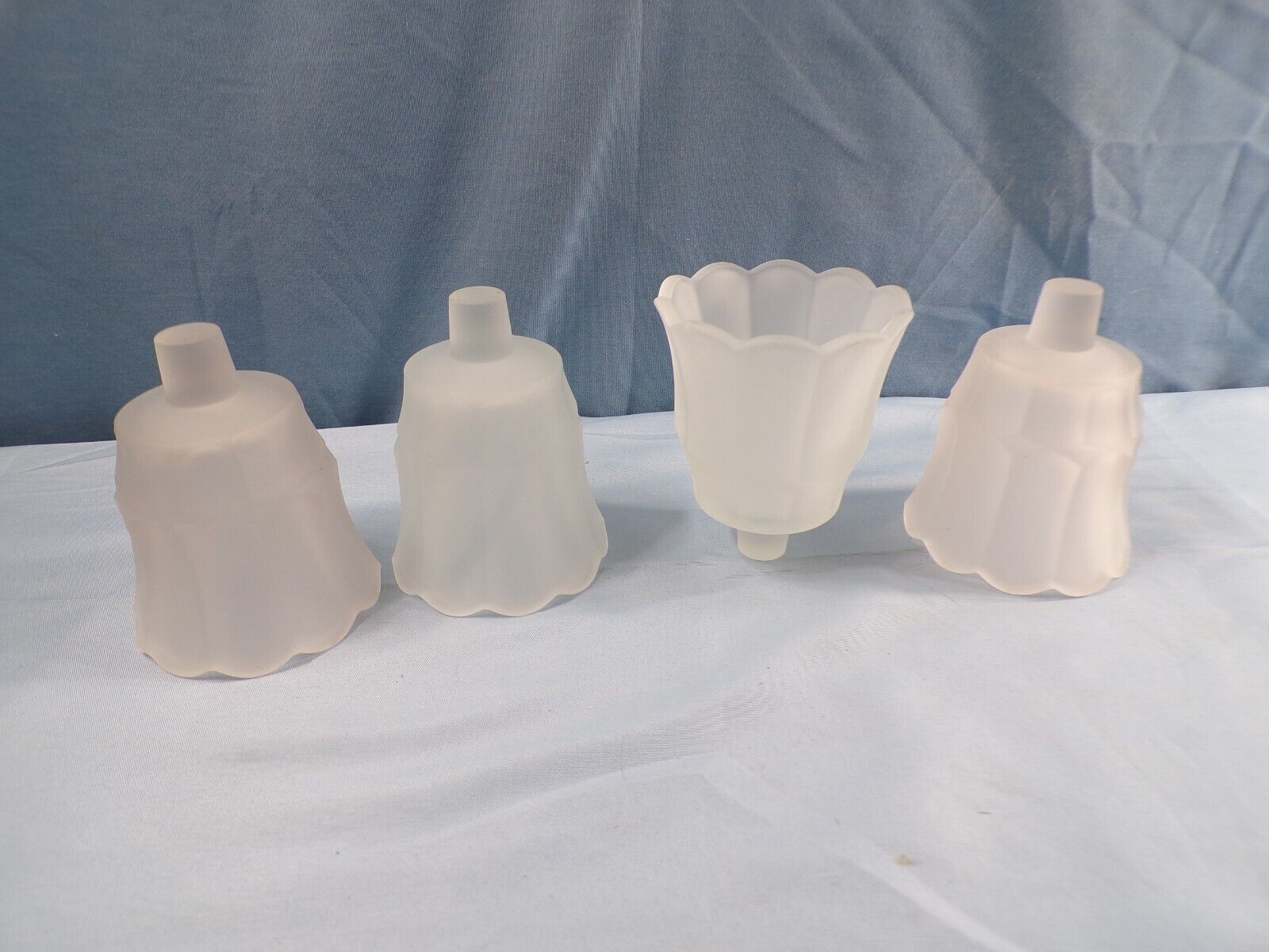 Lot of 4 Satin Clear Glass Pegged Votive Candle Holders w/ Flared Ribbed Design