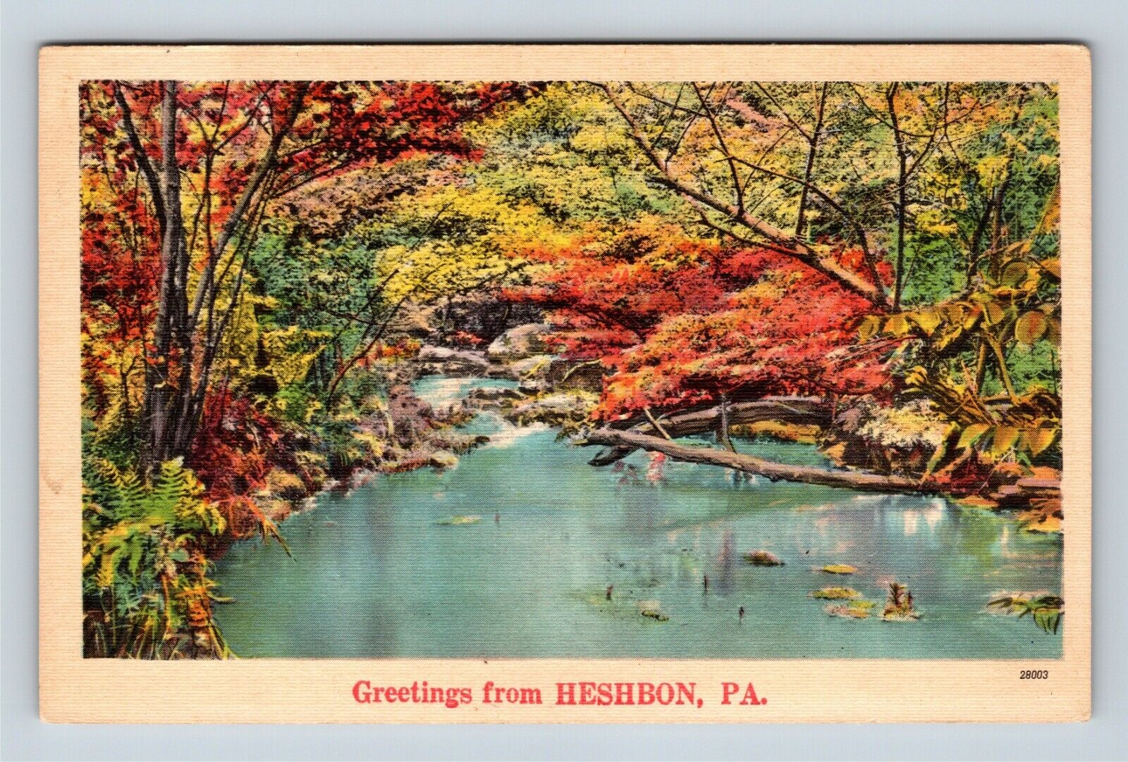 Heshbon PA, Scenic Greetings, River, Autumn, Pennsylvania, Vintage Postcard