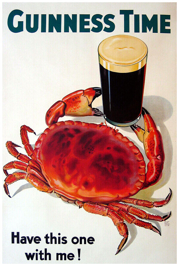 Guinness Time - Crab - Vintage Advertising Poster - Beer and Wine Print