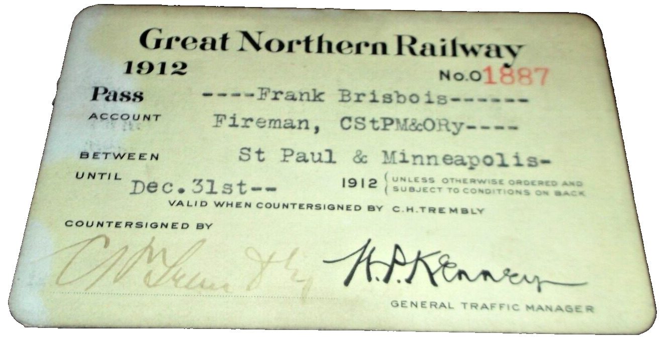 1912 GREAT NORTHERN RAILWAY EMPLOYEE PASS  #1887